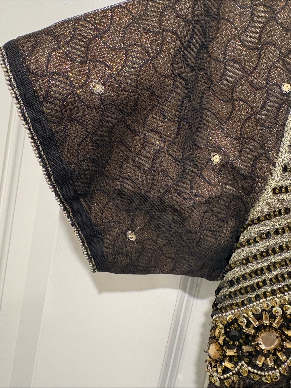 Embellished Black Lace Evening Dress with Gold Beading - Picture 3 of 10